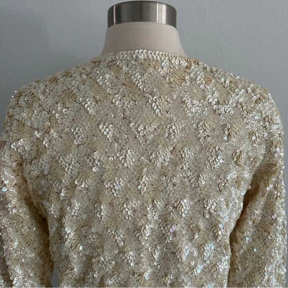 Vintage 1960s Glam Rare One Of Kind Fully Sequin Wool Blazer Jacket Top Ivory - Picture 7 of 11